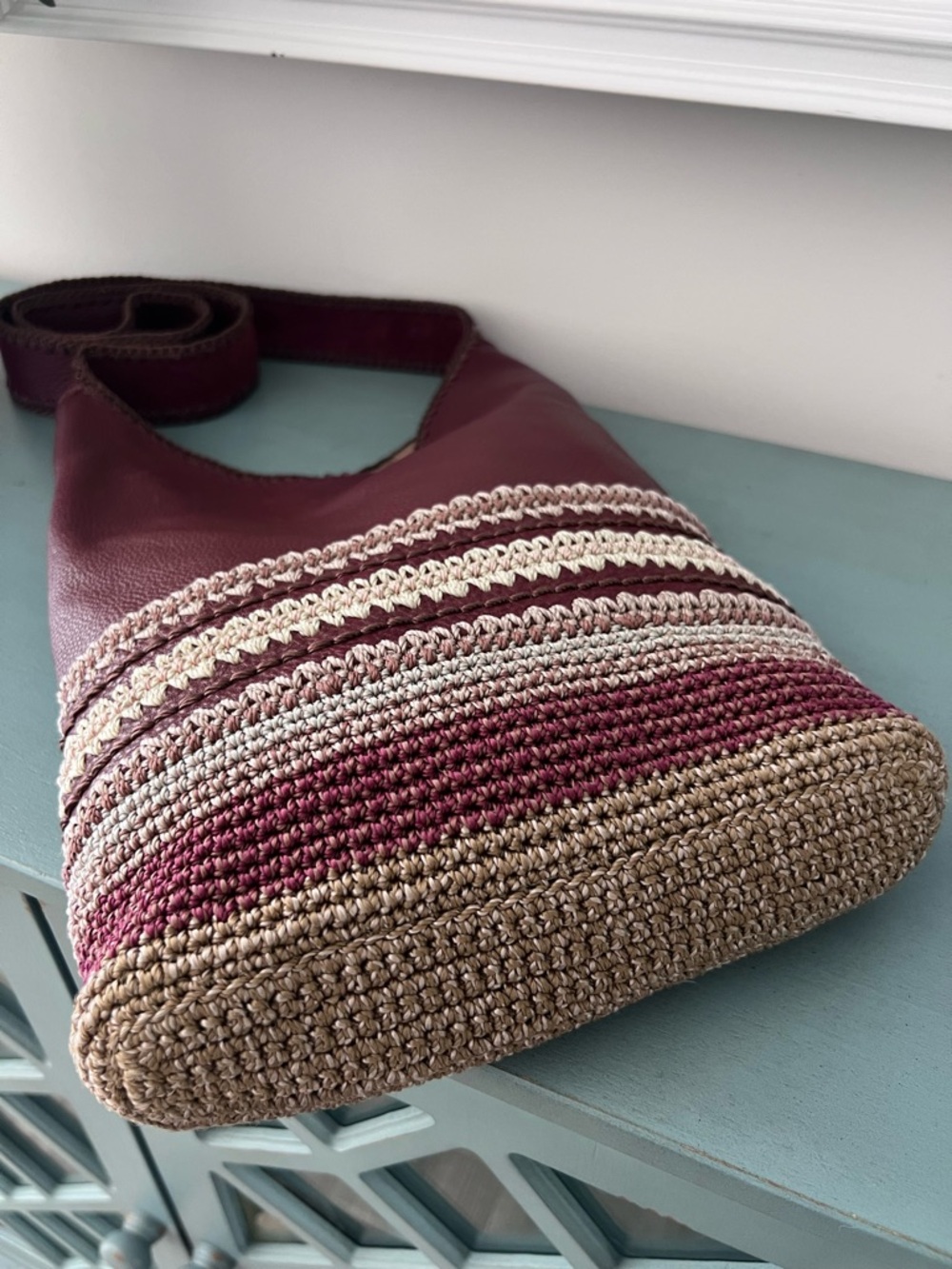 The Sak Burgundy and Beige Crochet-Trim Back to Bali Shoulder Bag - Picture 5 of 12